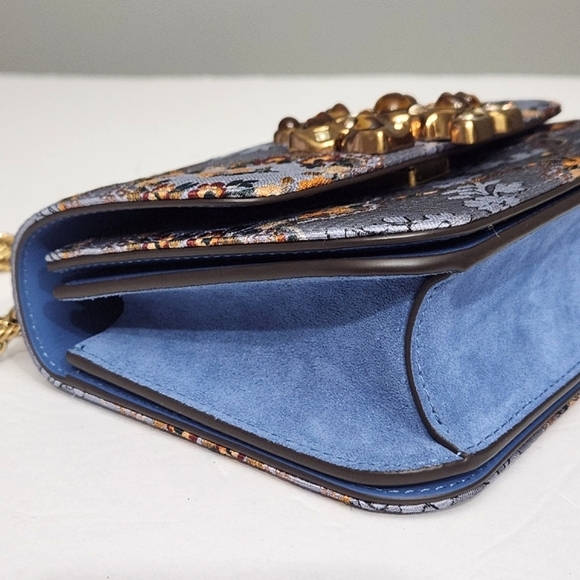 NEW TORY BURCH ELEANOR SHOULDER CROSSBODY BAG SEA FROST FLORAL JEWELED PURSE - Picture 8 of 16